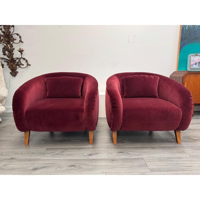 Wood Large Italian Club Chairs in Ruby Velvet, 1960s, Set of 2 For Sale - Image 7 of 8