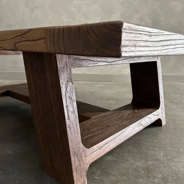 Reclaimed Elm Wood Coffee Table in Walnut Finish-56" For Sale - Image 9 of 12