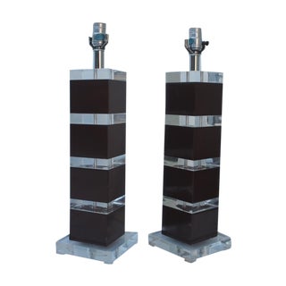 Vintage Lucite & Brown Stacked Lamps - A Pair For Sale