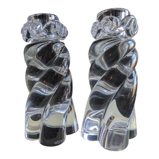 1970s Vintage Set of Two Original France Baccarat Crystal Waterfall Candleholders "Aladin" Marked For Sale