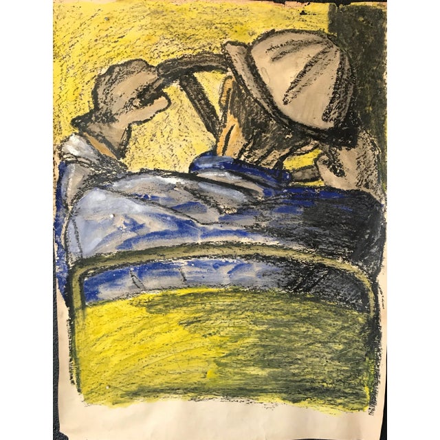 Paper Mid Century "Driver With Hard Hat" Gouache and Oil Pastel Figurative 1960s Sf For Sale - Image 7 of 8
