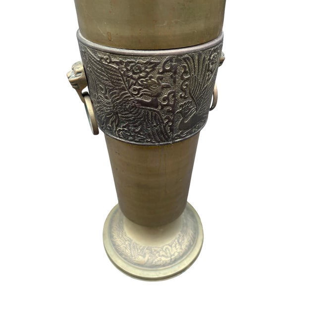 Mid 20th Century Chinese Brass Vase or Umbrella Holder For Sale - Image 12 of 16
