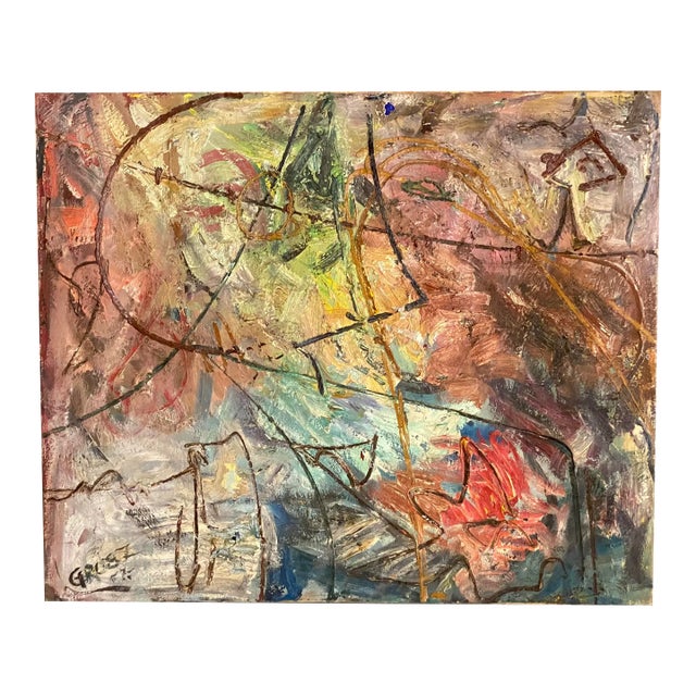 Franz Grosz Abstract Expressionist Painting, 1957 For Sale