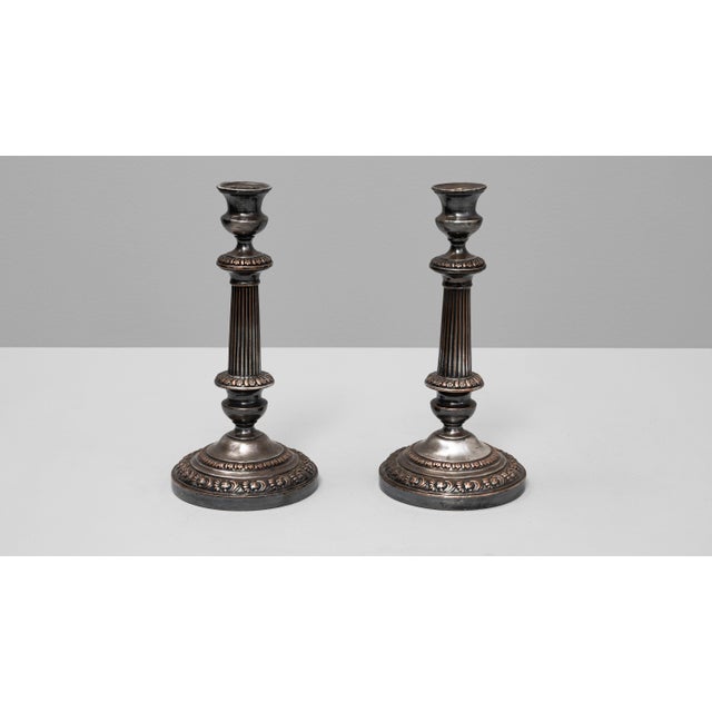 Metal 19th Century French Silver-Plated Candle Holders - A Pair For Sale - Image 7 of 18