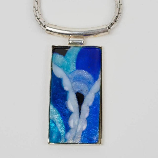 Camille Faure School Limoges France Necklace with Blue Enamel Pendant For Sale - Image 9 of 12