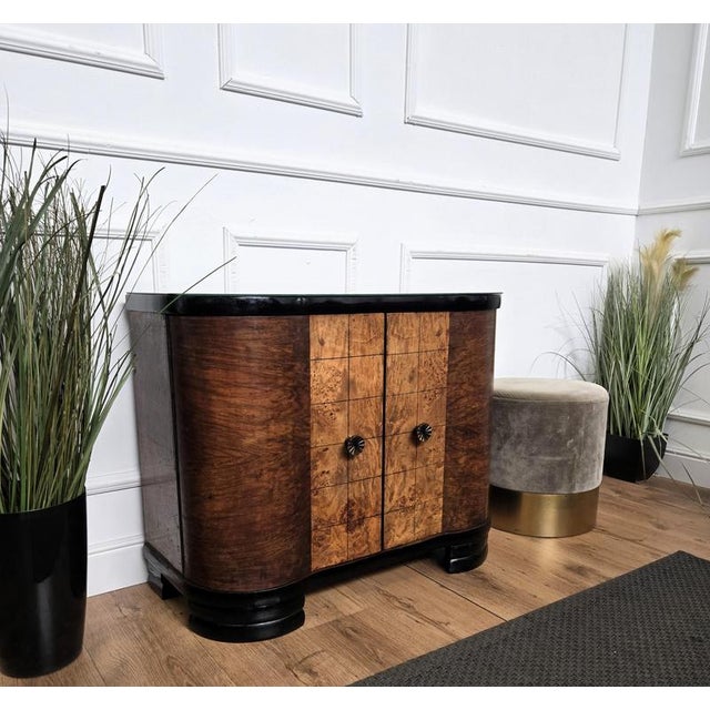 Mid-Century Art Deco Italian Burl Walnut Mosaic Dry Bar Cabinet with Mirror, 1960s For Sale - Image 9 of 12