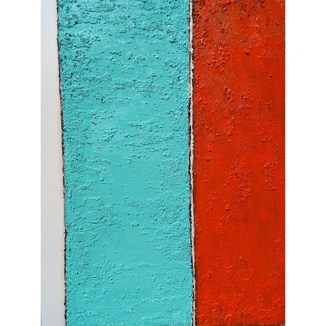 Orange Fashion Inspired 'Blue and Orange' #1 Highly Textured Abstract Oil Painting For Sale - Image 8 of 10