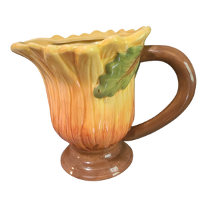Late 20th Century Maxcera Terra-Cotta Hand Painted Sunflower Pitcher