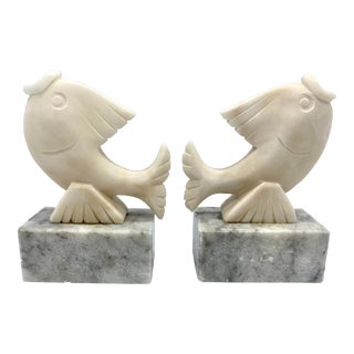 Vintage Italian Alabaster Fish Bookends - a Pair For Sale