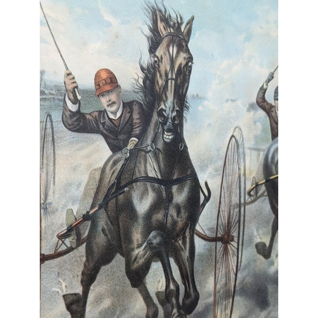Vintage Currier & Ives “A Race for Blood!” Equestrian Harness-Racing Artwork After Louis Maurer, Framed For Sale - Image 9 of 14