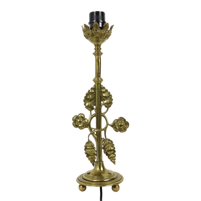 Art Nouveau Style Floral Table Lamp in Brass, 1950s For Sale - Image 9 of 16
