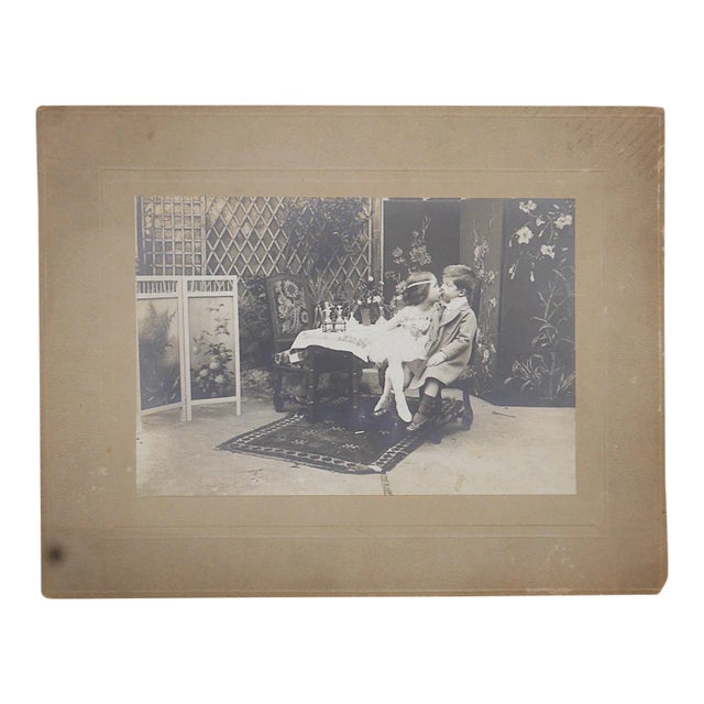 Captivating Antique Silver Gelatin Photograph-Children Playing "Dress-Up" For Sale