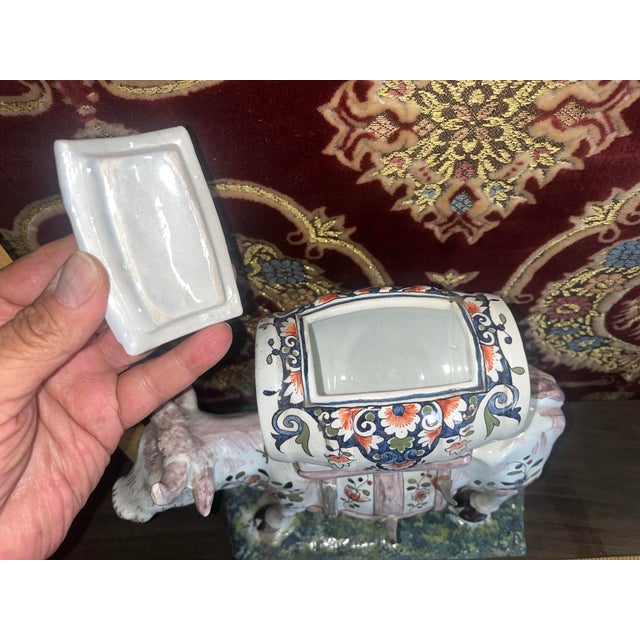 Ceramic Mid 20th Century French Painted Faience Cow Creamer Dispenser For Sale - Image 7 of 7