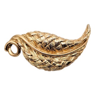 Vintage 1960s Signed Napier Goldtone "Woven" Leaf Brooch For Sale