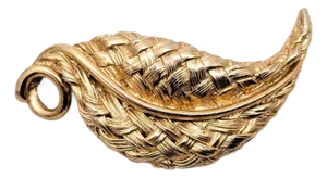 Vintage 1960s Signed Napier Goldtone "Woven" Leaf Brooch