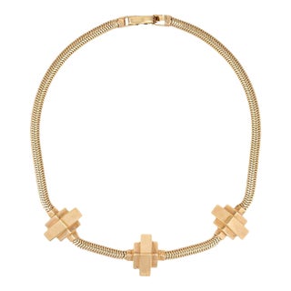 Retro 40s Necklace 14k Gold Snake Chain Geometric Stations For Sale
