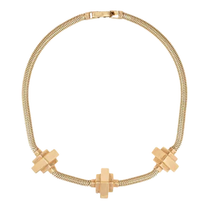 Retro 40s Necklace 14k Gold Snake Chain Geometric Stations