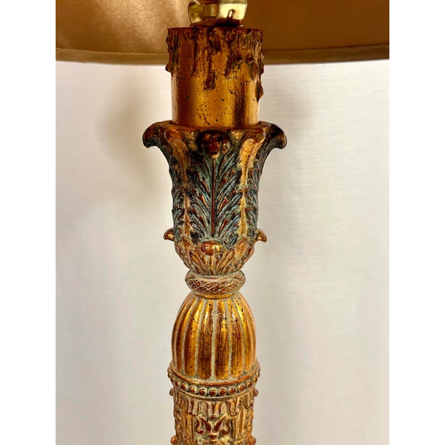 Metal Hollywood Regency Gilt Tassel Table Lamp For Sale - Image 7 of 10