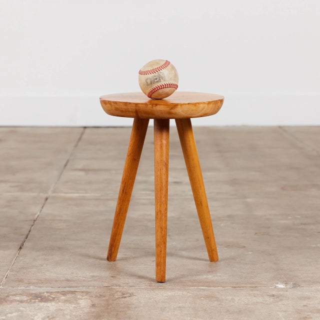 Mid-Century Modern Oak Tripod Milking Stool For Sale - Image 3 of 11