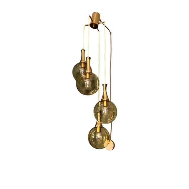 Metal Golden Cascade Lamp with 4 Lights in Burnished Glass from Glashütte Limburg, 1970s For Sale - Image 7 of 8