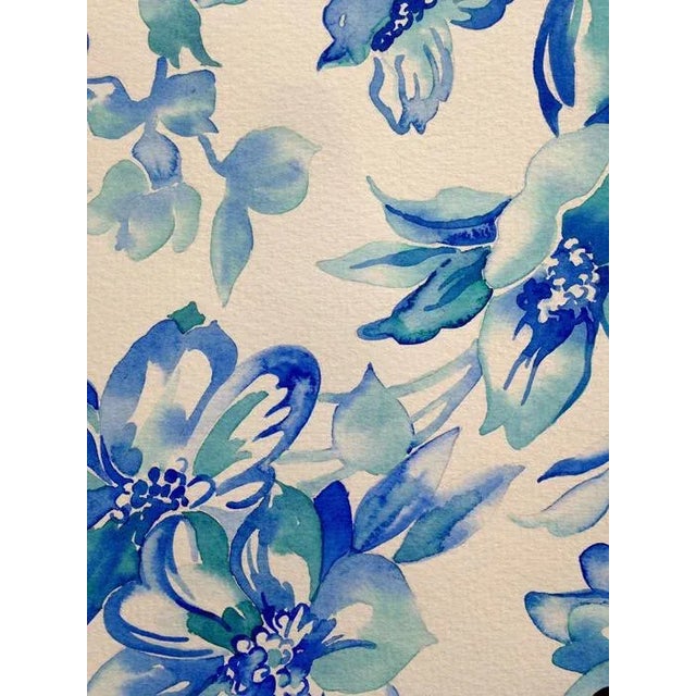 Contemporary Original Blue and White Painting, Floral Summer Pattern Watercolor by Kathleen Ney For Sale - Image 3 of 4