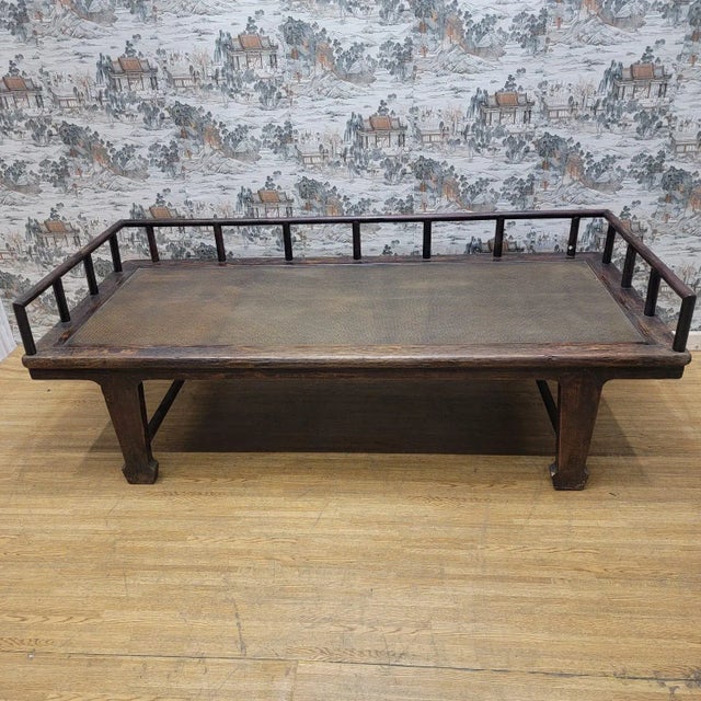 Antique Shanxi Province Elm and Rattan Inlay Opium Bed For Sale - Image 13 of 13
