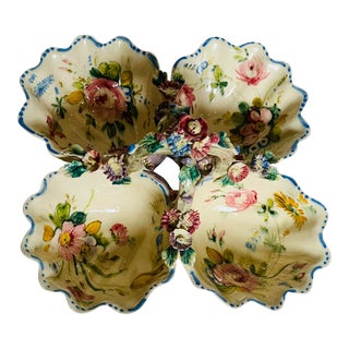 Antique Italy Capodimonte Serving Dish With Applied Flowers and Painted Roses For Sale