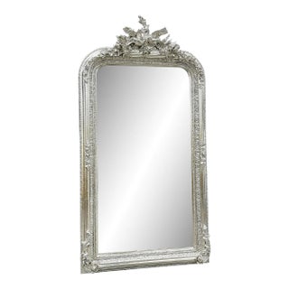 French Style Silver Mirror With Silver Leaf Details For Sale