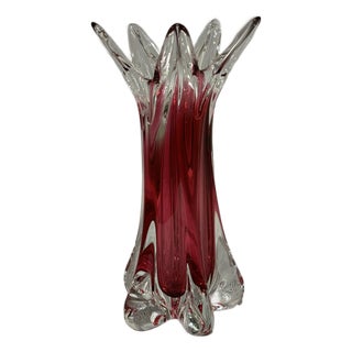 Large Sculptural Pink Art Glass Vase in the style of Chribska, 1970s For Sale