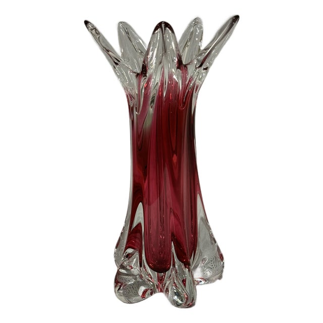 Large Sculptural Pink Art Glass Vase in the style of Chribska, 1970s For Sale