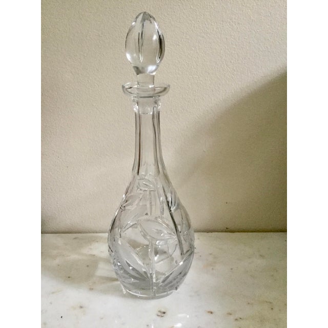 1990s Exquisite Cut Crystal Decanter With Frosted Leaf Design For Sale - Image 5 of 5