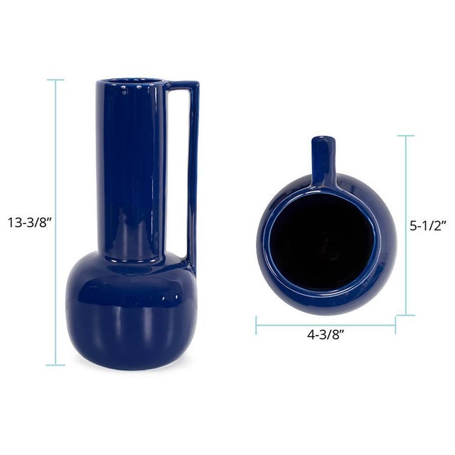Bella Sapphire Blue Tall Ceramic Pitcher For Sale - Image 10 of 11