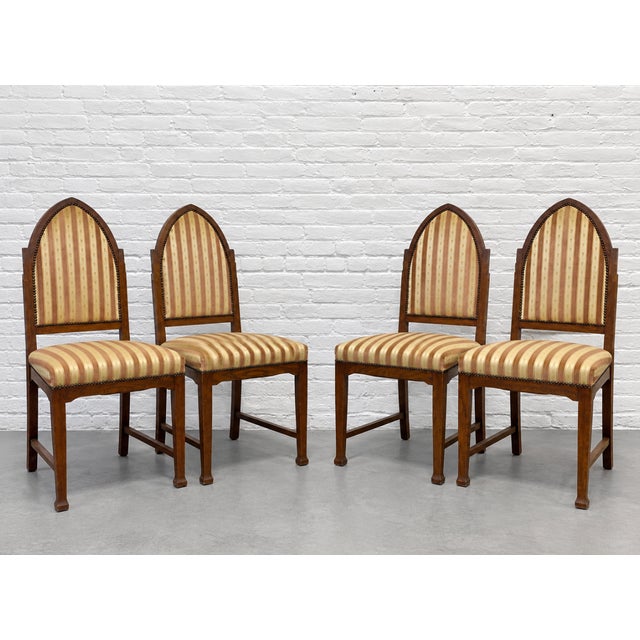 1930s Set of Four - Amsterdam School Art Deco Oak Dining Chairs, Netherlands, C. 1930s For Sale - Image 5 of 17