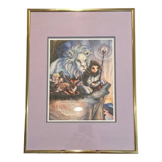 Jody Bergsma Signed Framed Print "The Journeyers Prayer" Lion Fantasy Art 1988 For Sale