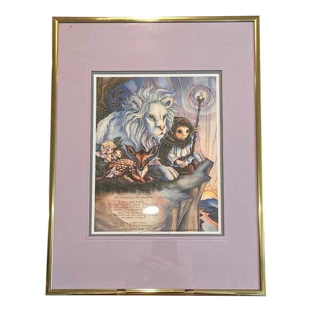 Jody Bergsma Signed Framed Print "The Journeyers Prayer" Lion Fantasy Art 1988 For Sale