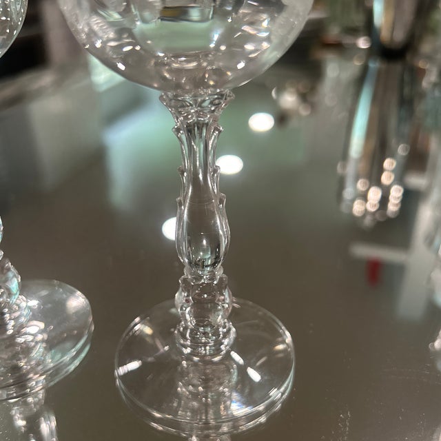 Fostoria Fostoria Pair of Willow-Mere Pattern Wine Glasses - Etched Roses For Sale - Image 4 of 4