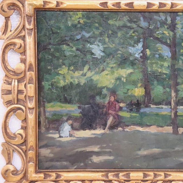 People in the Park, Oil Painting on Board, Early 20th Century, Framed For Sale - Image 4 of 11