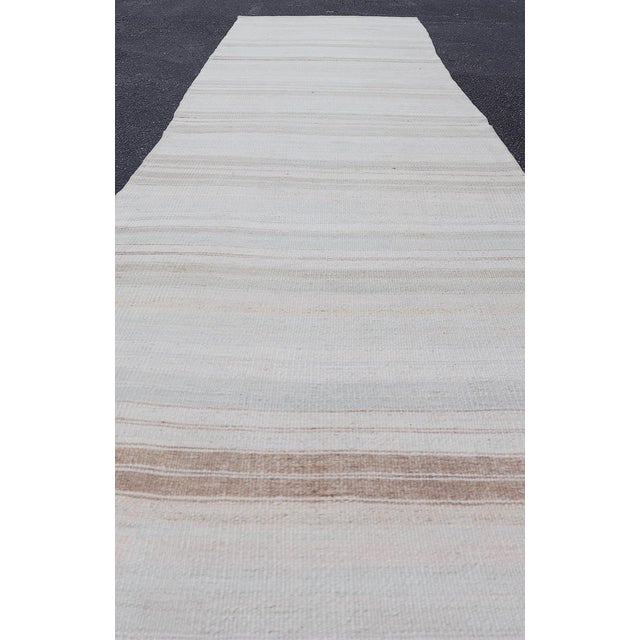 Vintage Turkish Kilim Runner With Soft Gray, Ivory, Sand, and Taupe Stripes For Sale - Image 9 of 11