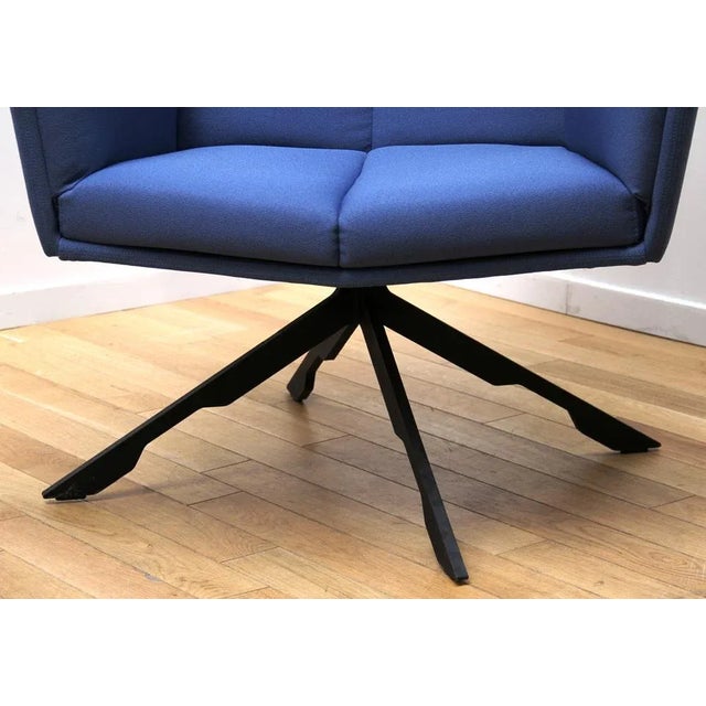 Rama executive chair by Palau. Star base in black tinted metal and padded with blue fabric. Swivel chair. Very...
