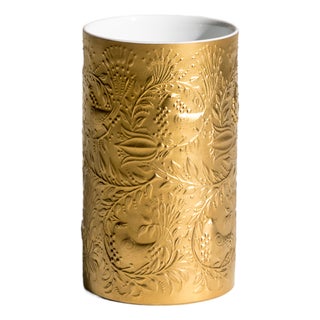 Sculptural Golden Magic Flute Vase in Porcelain by Bjørn Wiinblad for Rosenthal Studio-Line, 1992 For Sale