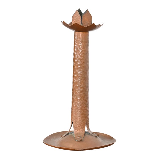 Antique Stickley Style Arts & Crafts Hammered Copper Candlestick, Circa 1900 For Sale