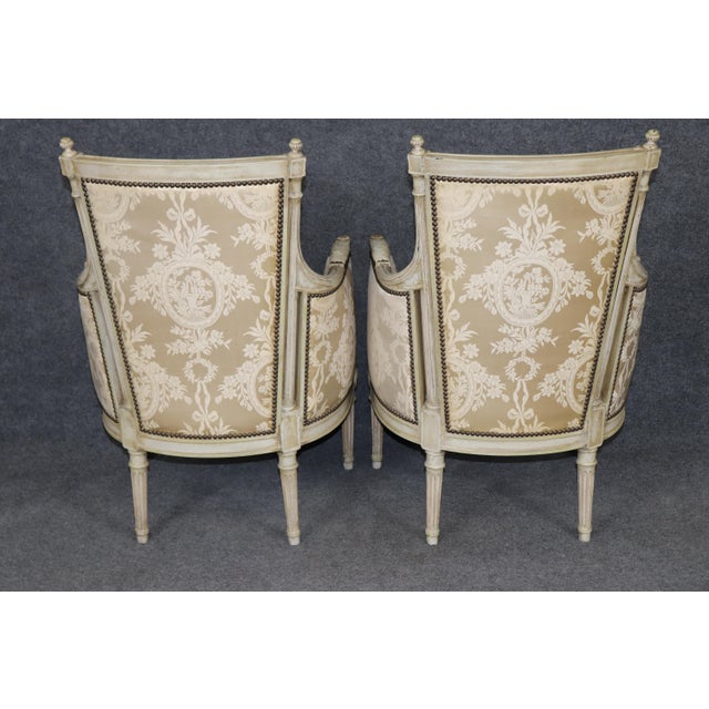 1930s Pair of French Louis XVI Style Paint Decorated Bergère Chairs by Maison Jansen For Sale - Image 5 of 15