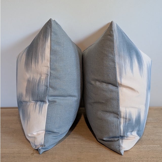 Pierre Frey Pierre Frey Le Grandiere in Dauphin Blue Flamed Ikat 22" Pillows - a Pair For Sale - Image 4 of 5
