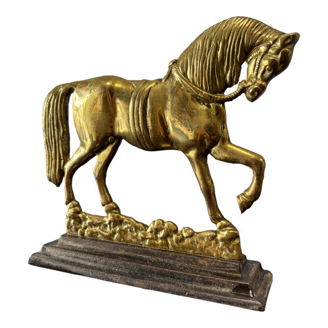 Antique English Brass Horse Door Stop For Sale