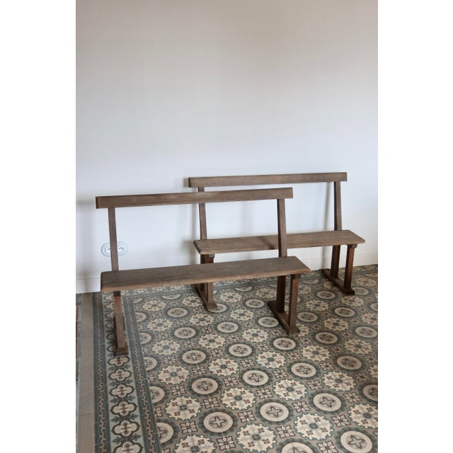 Rustic Antique Wooden Church Pews, 1890s, Set of 2 For Sale - Image 3 of 10