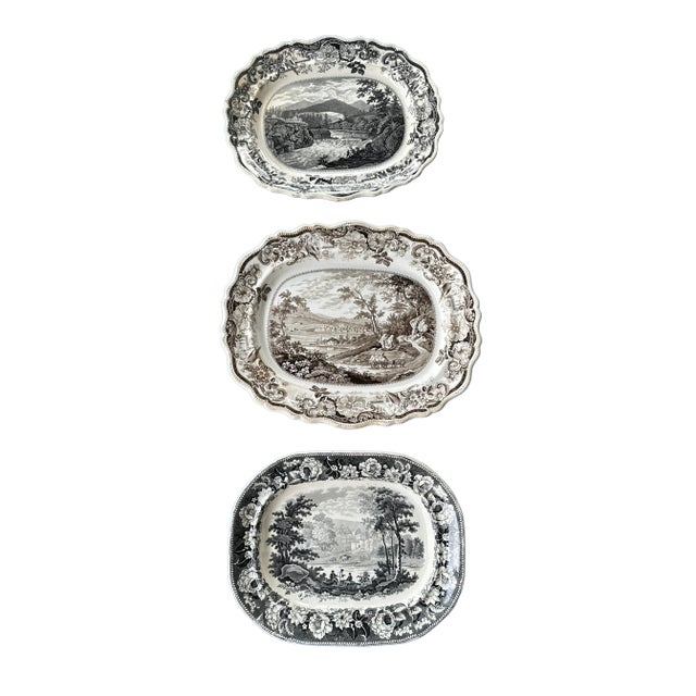 Black Antique Platter of Rievaulx Abbey Yorkshire by Enoch Wood - Mid 1800s. For Sale - Image 8 of 9