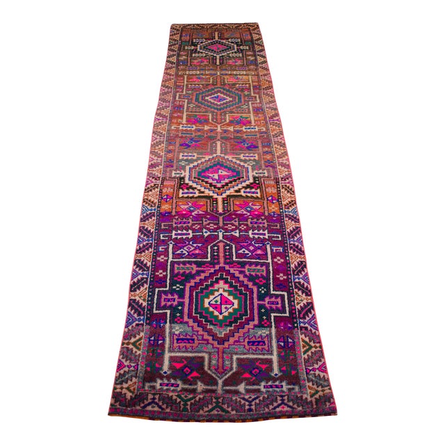 1970s Vintage Purple Hand Knotted Runner Rug - 2′10″ × 12′ For Sale