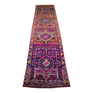 1970s Vintage Purple Hand Knotted Runner Rug - 2′10″ × 12′