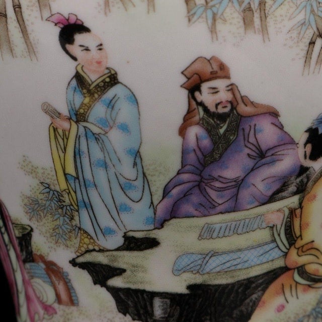 Ceramic Chinese Chinoiserie Famille Rose Seven Sages of Bamboo Grove Figural Lidded Ginger Jar For Sale - Image 7 of 9
