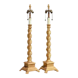Pair of 18th C Style Solomonian Giltwood Table Lamps